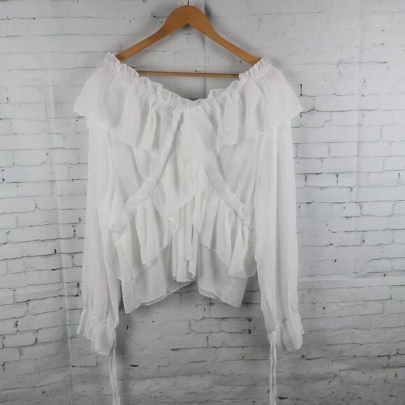 SHEIN CURVE WHITE OFF THE SHOULDER FUN FLIRTY TOP WITH RUFFLE DETAIL SIZE 4XL - Picture 1 of 7